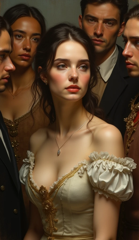 a beautiful woman with a lot of admirers, portrait, Da Vinci style