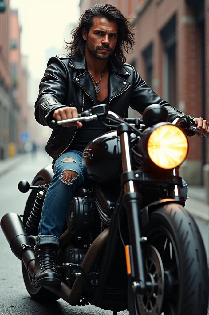 rodrigo trumpet of facebook on gang motorcycle dressed as a rocker