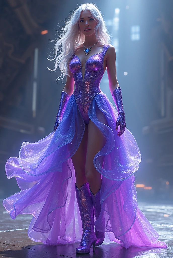 cyberpunk style, Photorealism cinematic photo neonpunk style retro cyberpunk (full-body portrait:1.6) of cyborg Elsa from frozen, Elsa's (biomechanical ethereal intricate blue dress:1.3) with (glowing fiber optic detailes:1.5), (blue stiletto heels:1.3), shooting ice clouds from her hands, background is a (cyberpunk Arendelle:1.4), <lora:add-detail-xl:2.2>, best quality, masterpiece, ultra high res, photorealistic, (outdoors lighting:1.3), 1girl,, full body, depth of field . 80's inspired, synthwave, neon, vibrant, detailed, retro futurism . cyberpunk, vaporwave, neon, vibes, vibrant, stunningly beautiful, crisp, detailed, sleek, ultramodern, magenta highlights, dark purple shadows, high contrast, cinematic, ultra detailed, intricate, professional . 35mm photograph, film, bokeh, professional, 4k, highly detailed, Photorealism, often for highly detailed representation, photographic accuracy, or visual illusion., neon, dystopian, futuristic, digital, vibrant, detailed, high contrast, reminiscent of cyberpunk genre <lora:add-detail-xl:1> <lora:DetailedEyes_V3:1>