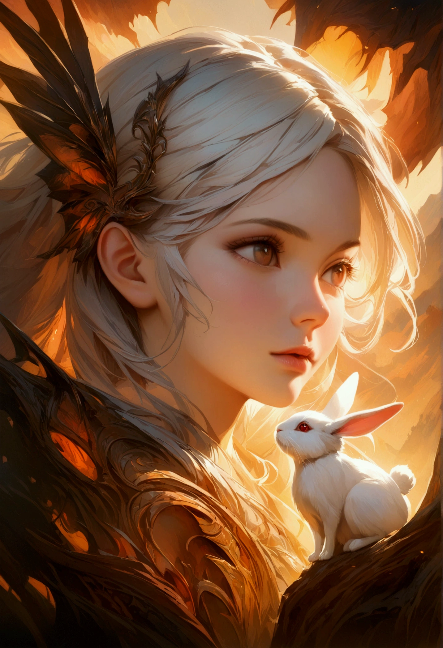 a beautiful young white-haired girl, a young boy, a rabbit, a half dragon, detailed portrait, intricate fantasy character design, ethereal fantasy landscape, detailed magical elements, warm color palette, dynamic lighting, cinematic composition, digital art, ultra-detailed, 8k, photorealistic, masterpiece