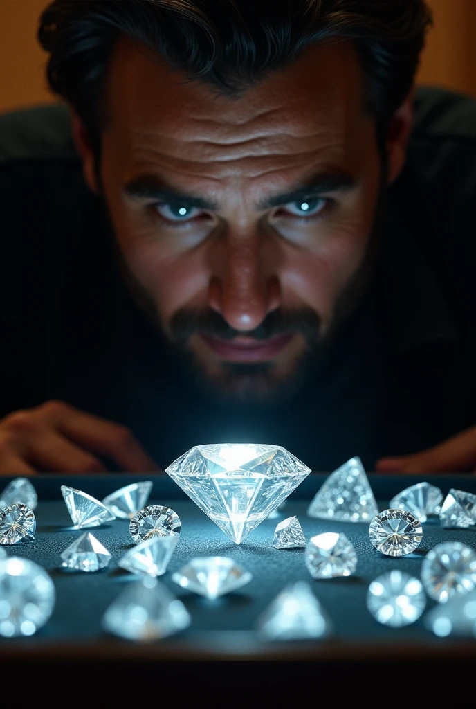 A man see a real dimond in middle of all fake dimond