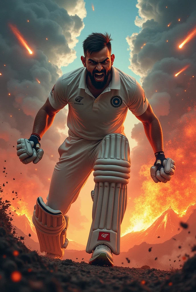 VIRAT KOHLI IN VERY aggresive mood meteors falling in the background and so many volcanos are blasting in aggression of virat kohli steve smith babar azam ricy ponting falling on virat's leg