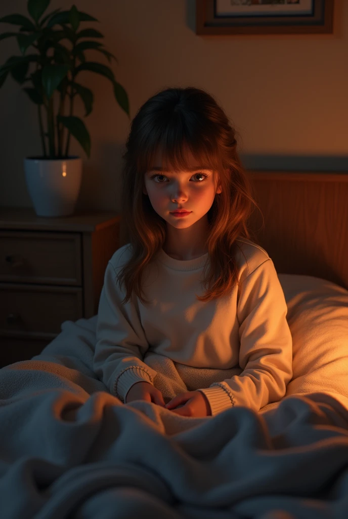 In the room at night、Brown hair and brown eyes 
