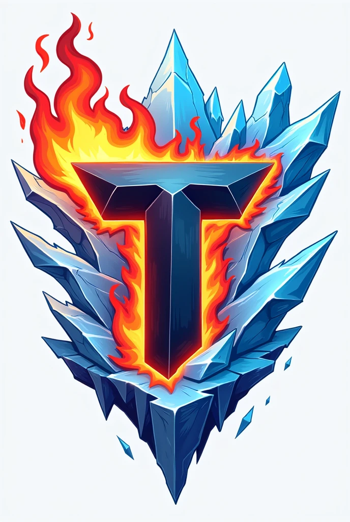 Logo for a multigaming twitch channel with the letter T fire and ice cartoon