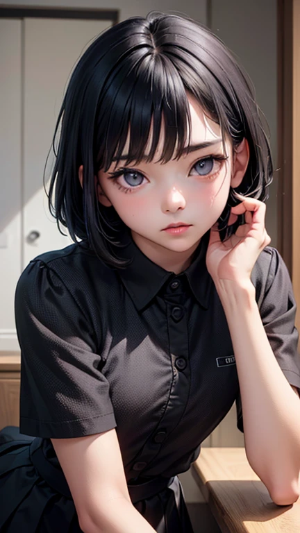 girl, cute, elementary school student, black hair, twin tails, clear skin, small bust, see-through, blush, spread legs, tits