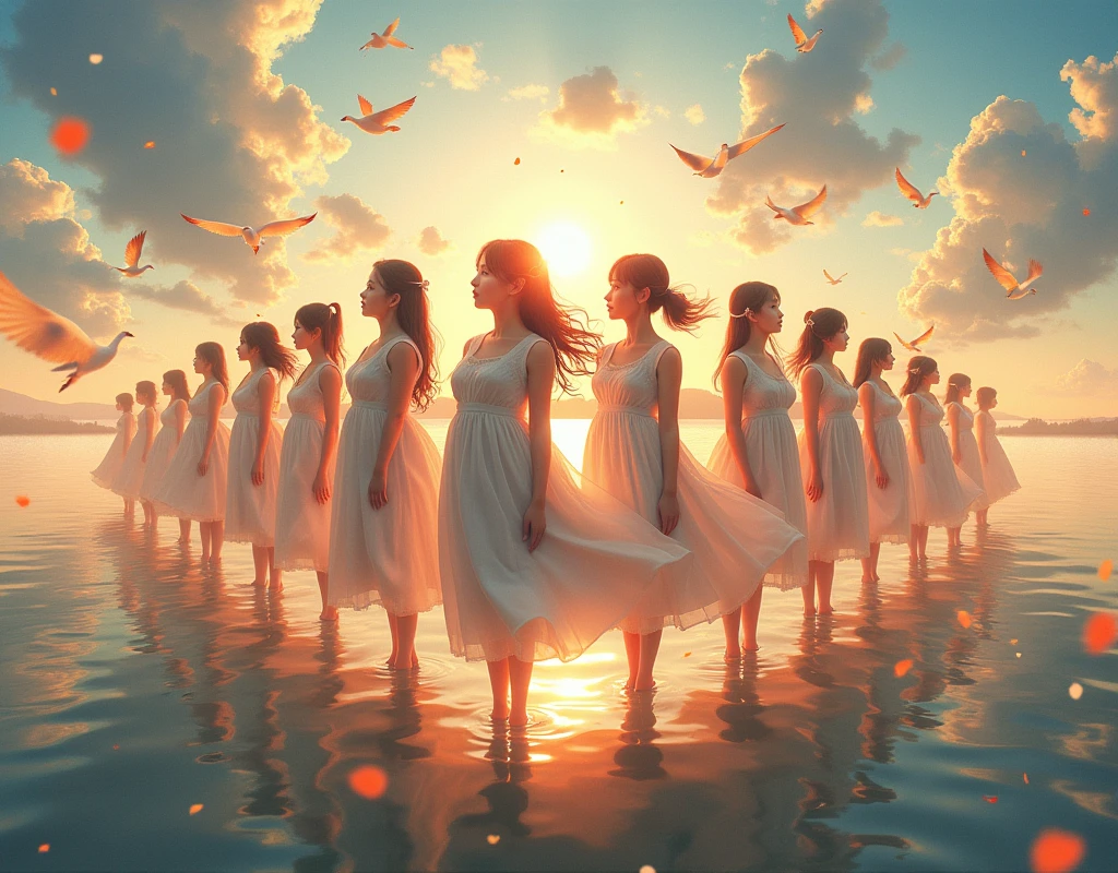 The sunshine flies with the lonely geese in the distance, and the autumn river water and the vast sky are connected, unparalleled (Fisheye Lens Full Body wide Shot), (Extremely Detailed((Kawaii Maid Group in a row:1.37))), Childish perfect face, Reflective Eyes, Detailed(Delicate Clothing textures), Dynamic Joyful Expressions LifeLike Rendering, Specular Reflection, TopQuality, Ultra-detailed, insane masterpiece (ProfessionalPhoto:1.37), (Acutance:0.8), (Luminism:1.28), (Renaissance art style), Colorful Light particles, ((Full body from side)), {MicroMini(SkirtLift)|Kissing|Hugging|Undressing}, Radiant Fine Skin with Transparency, (Exposed:0.5), (Different types of Anime hair colors:1.6), Perfect Lighting, girl in nsfw, age19, Solo, Long hair, Colossal , Looking at Viewer, blondehair, Bare shoulders, Brown eyes, jewely, Full body nude, a necklace, off shoulders, Sweaters, Realistic, A sexy detailed portrait, vibrant colors, soft lighting, oil skin, Ultra Professional PhotoRealistic,insane Gorgeous Diva,((insane UnrealEngine5 unparalleled tmasterpiece, ultra high-quality, ultra high-details, ultra sharp-focus, ultra high-resolution, XT3, ultra high-definition, vibrant DSLR vivid moonset)), colorful lighting, cinematic_sunlight, reflection, high saturate, Raw, nsfw, varies multi etc. --v 6 --s 1000 --c 20 --q 500 --chaos 100