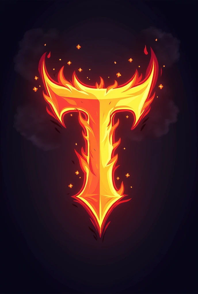 Logo for a multigaming twitch channel with the letter T fire and darkness cartoon