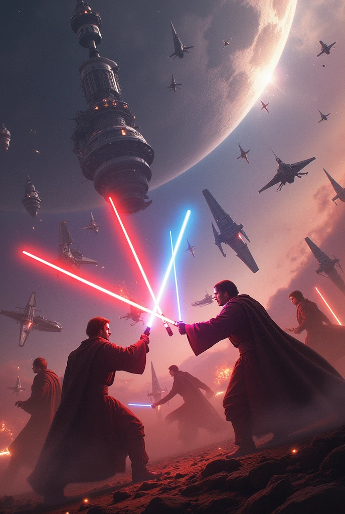 Star Wars themed picture, Spaceships, Planets, Galaxy, Jedi, Sith, ultra-realistic