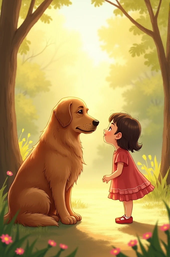 [Illustration: Riks, a golden retriever, looking lovingly at Marium while she plays.
