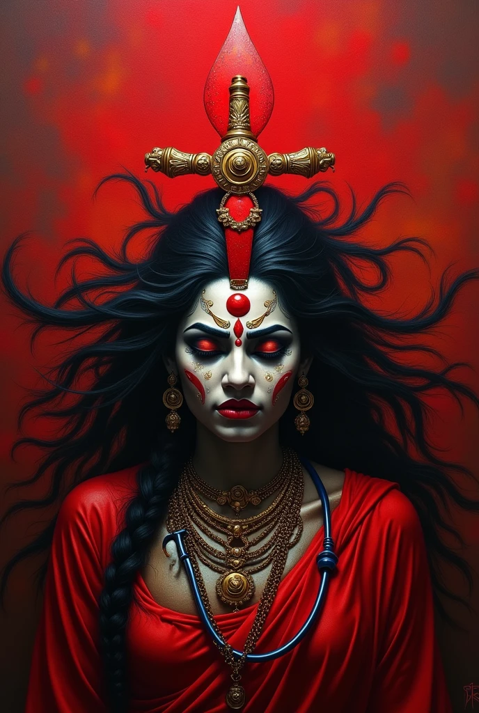 Ok. I'm an artist. I want to show my protest against the recent rape case of R G Kar hospital kolkata through my art. My idea is there will be a red colour trishul, and the middle knife of the truahul there will hang a thetoscope that will indicate doctors. Overall the painting will be a collaboration of ma kali roop and doctor. And be a little astistic