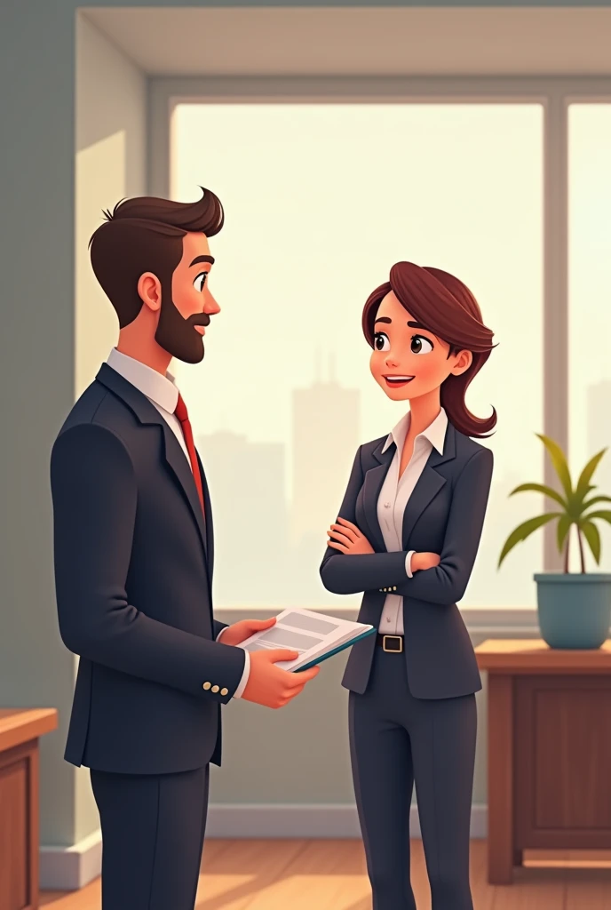 Description: In this part, the closing of the interview is shown. The interviewer can summarize the conversation, inform about next steps, and thank the interviewee for his time.
Suggested visual elements:
Interviewer reviewing notes or an evaluation form.
Interviewee thanking and preparing to leave.
with animated and not real characters