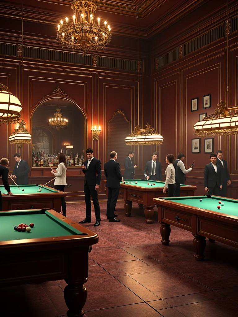 A billiard club having 5 billiard tables  and a small cafe bar inside, beautiful interior of clun