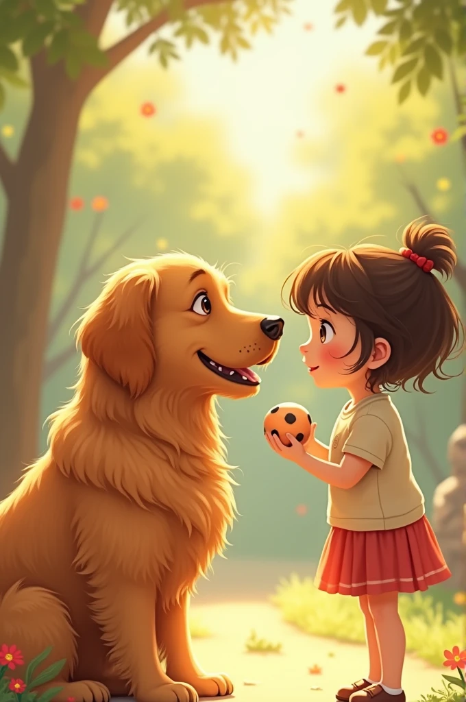 [Illustration: Riks, a golden retriever, looking lovingly at Marium while she plays.