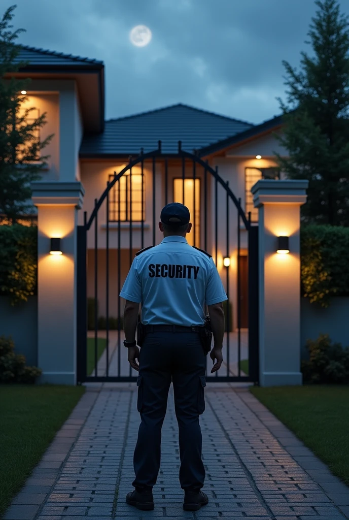 A security guard guarding a residence 24 hours a day