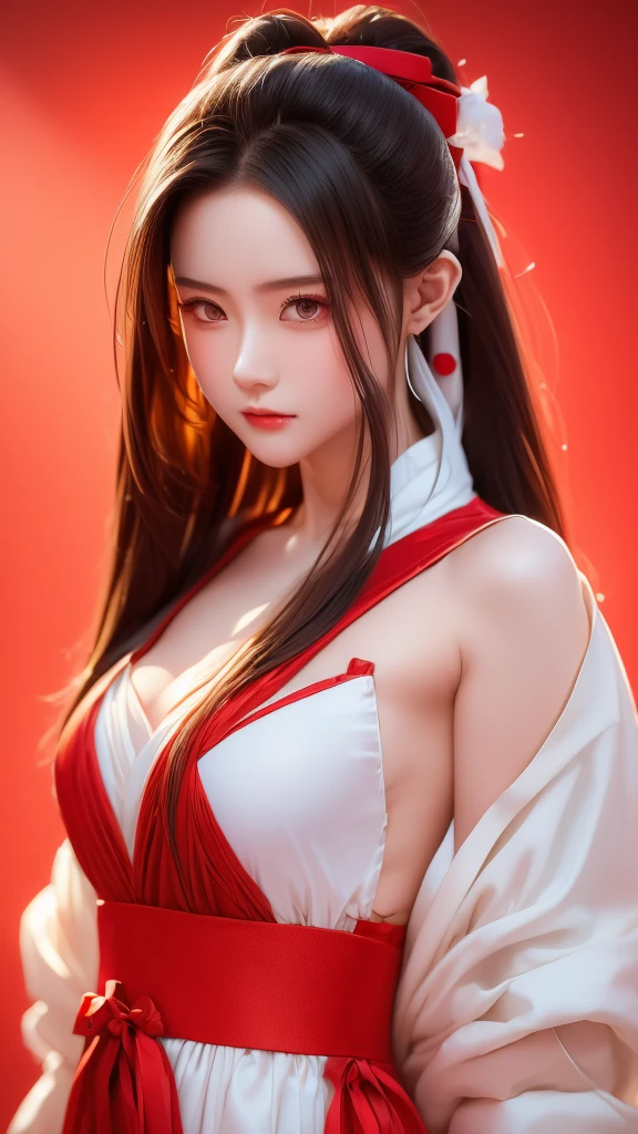 This masterpiece will blow your mind with its super detailed and intricate rendering of a girl in a hanfu dress, complete with delicate jewelry and a flowing red ribbon, set against a backdrop of swirling wind.