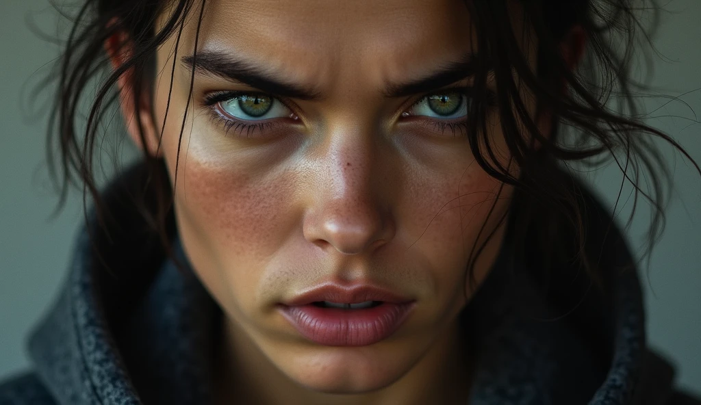 a person’s determined face, eyes focused and unyielding.