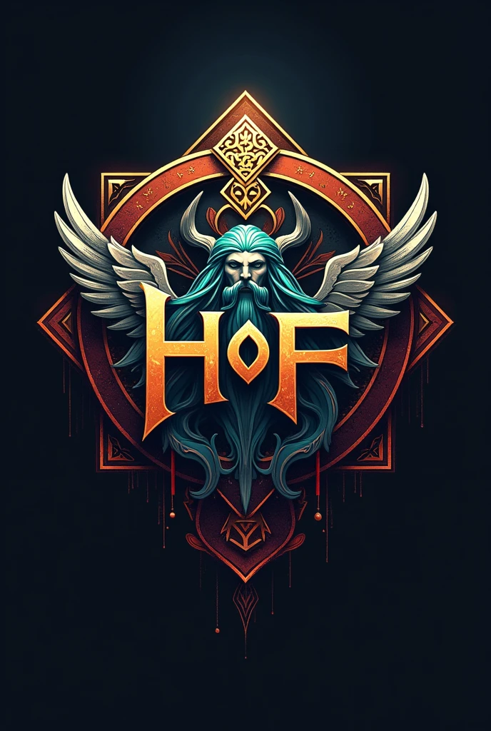 I want a logo for my gaming clan, that refers to a hall of fame that says hall of fame in English, can lead to Gods of Greek mythology, The logo must have the initials “HOF” don’t forget that it’s important, The previous logo you made me was very realistic, I want it to be for my gaming clan, that is not very realistic and that leads to some god Zeus Odin or Thor, that refers to a hall of fame 