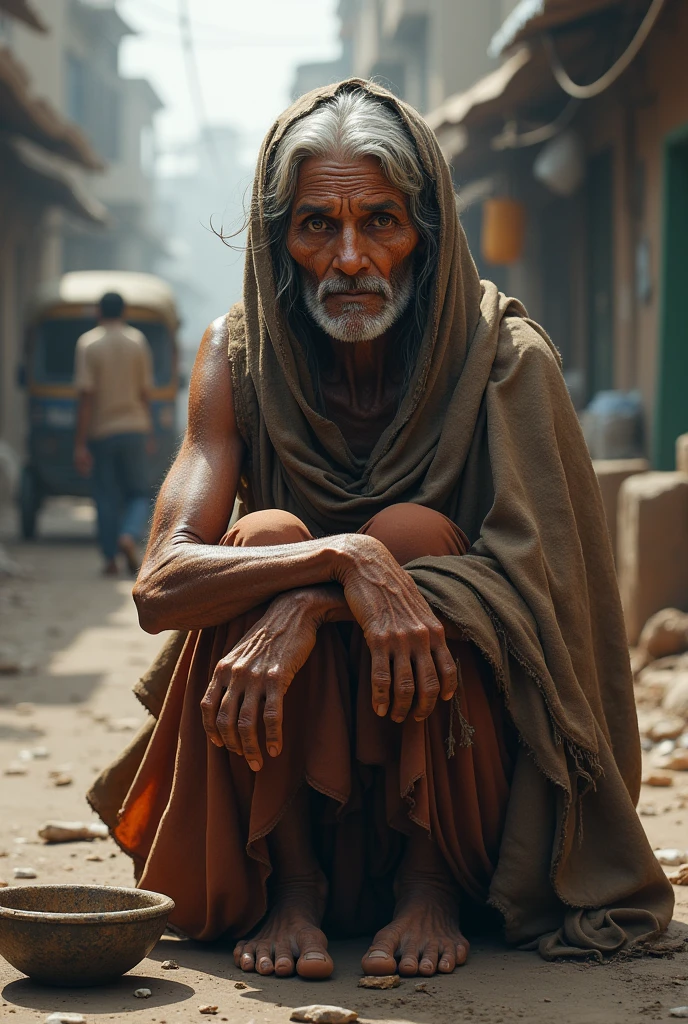 A poor slave begger woman of age around 35 make it more Indian

