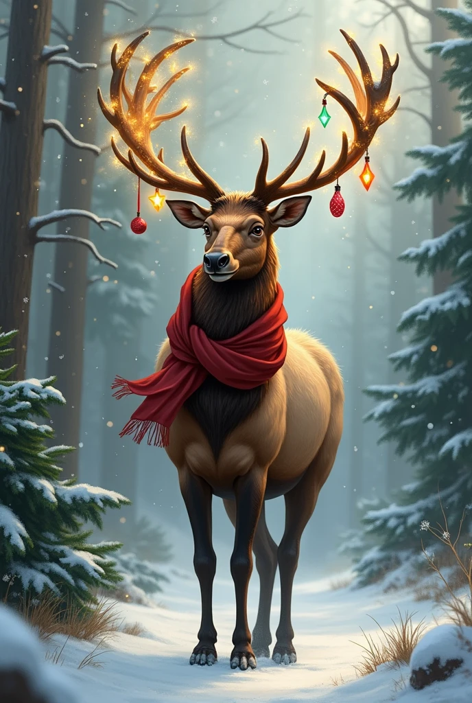 Christmas elk turns male,The painting style is aesthetic