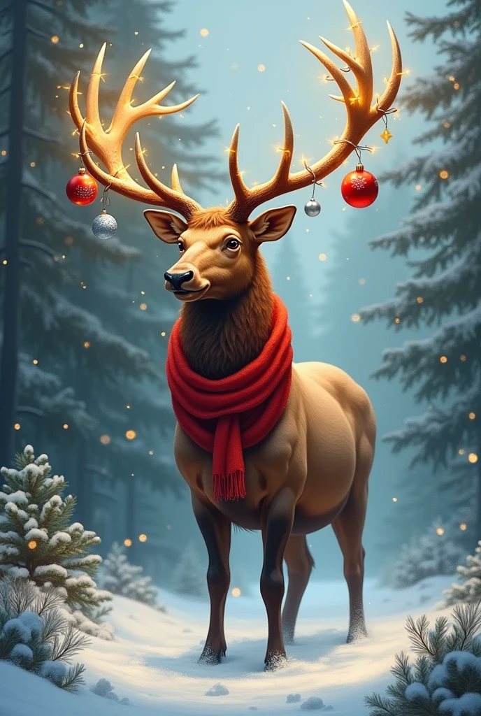 Christmas elk turns male,The painting style is aesthetic