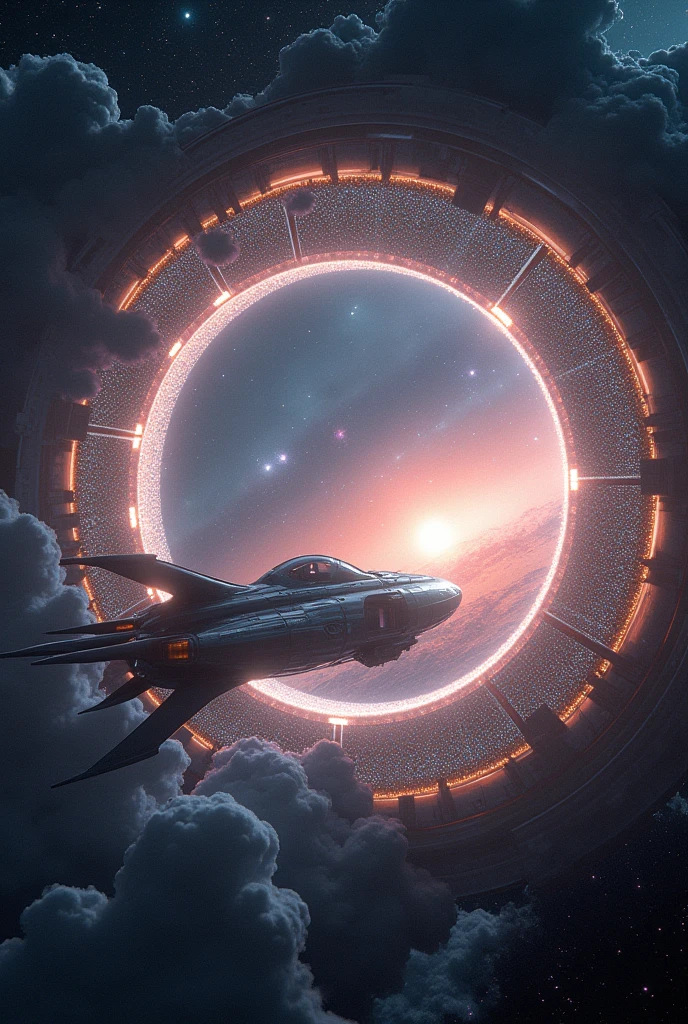 masterpiece, super detail, uhd, 8k, super detail, best quality, Milky Way, Milky Way, universe space, star々, Spaceship, Countless sparkles, Circular Gate of Space-Time, the center is shining, There is light around the circle, super ancient technology, Go through the gate