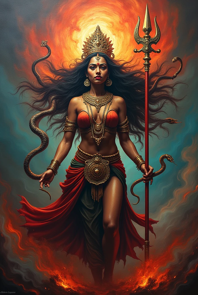 Ok. I'm an artist. I want to show my protest against the recent rape case of R G Kar hospital kolkata through my art. My idea is there will be a trishul, and the middle knife of the trishul there will hang a thetoscope that will indicate doctors. Overall the painting will be a collaboration of ma kali roop and doctor. And be a little astistic. Overall I want a collaboration of Sanhari roop of devi durga with lady doctors