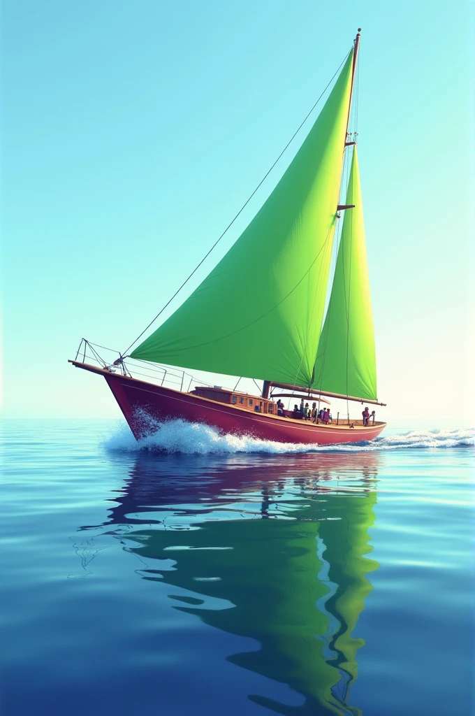 Green maroon sailboat