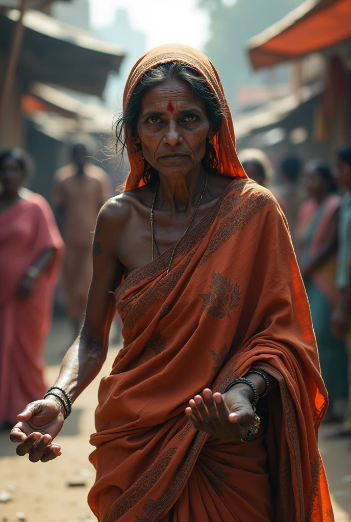 A poor slave begger woman of age around 35 make it more Indian woman