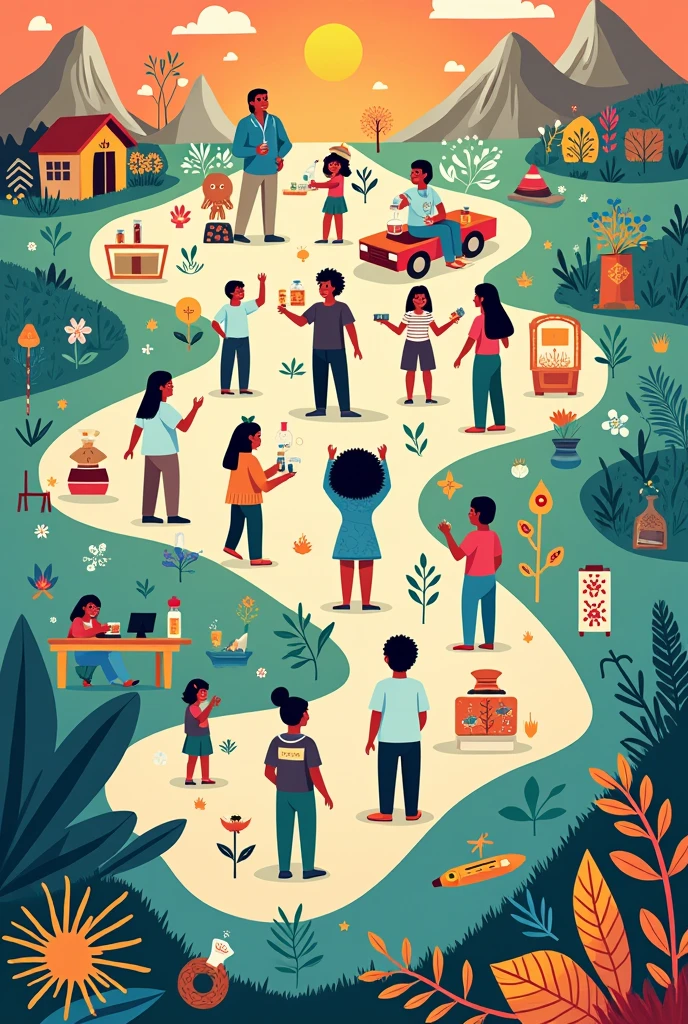 cartoon with no complicated details of poster of the use of indigenous knowledge systems and practices for scientific research