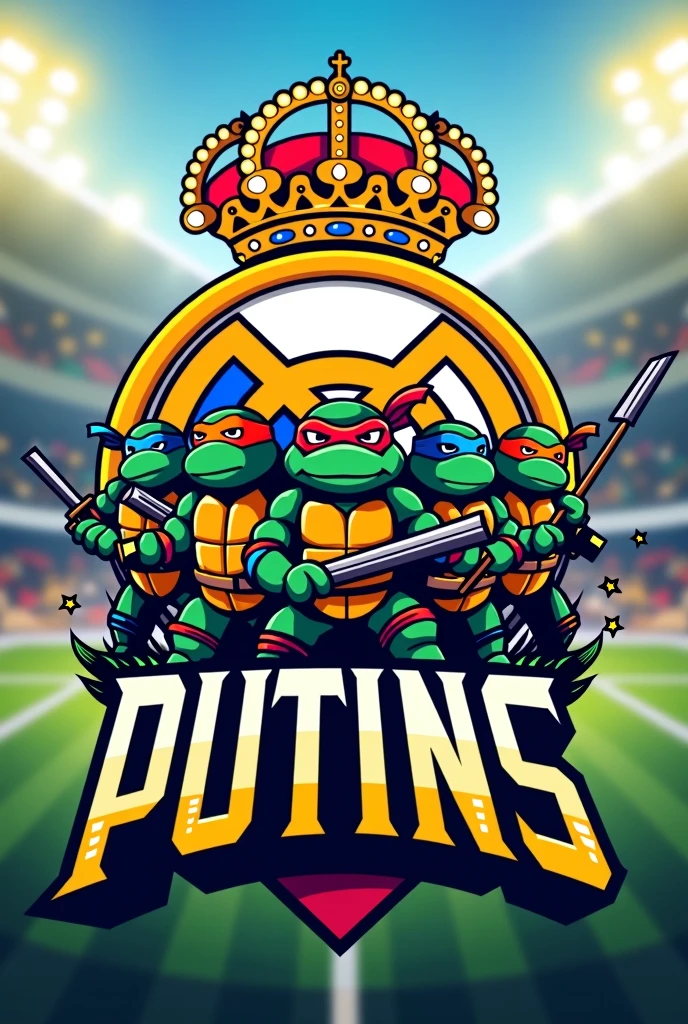 Football team logo similar to that of Real Madrid with the ninja turtles named Putines