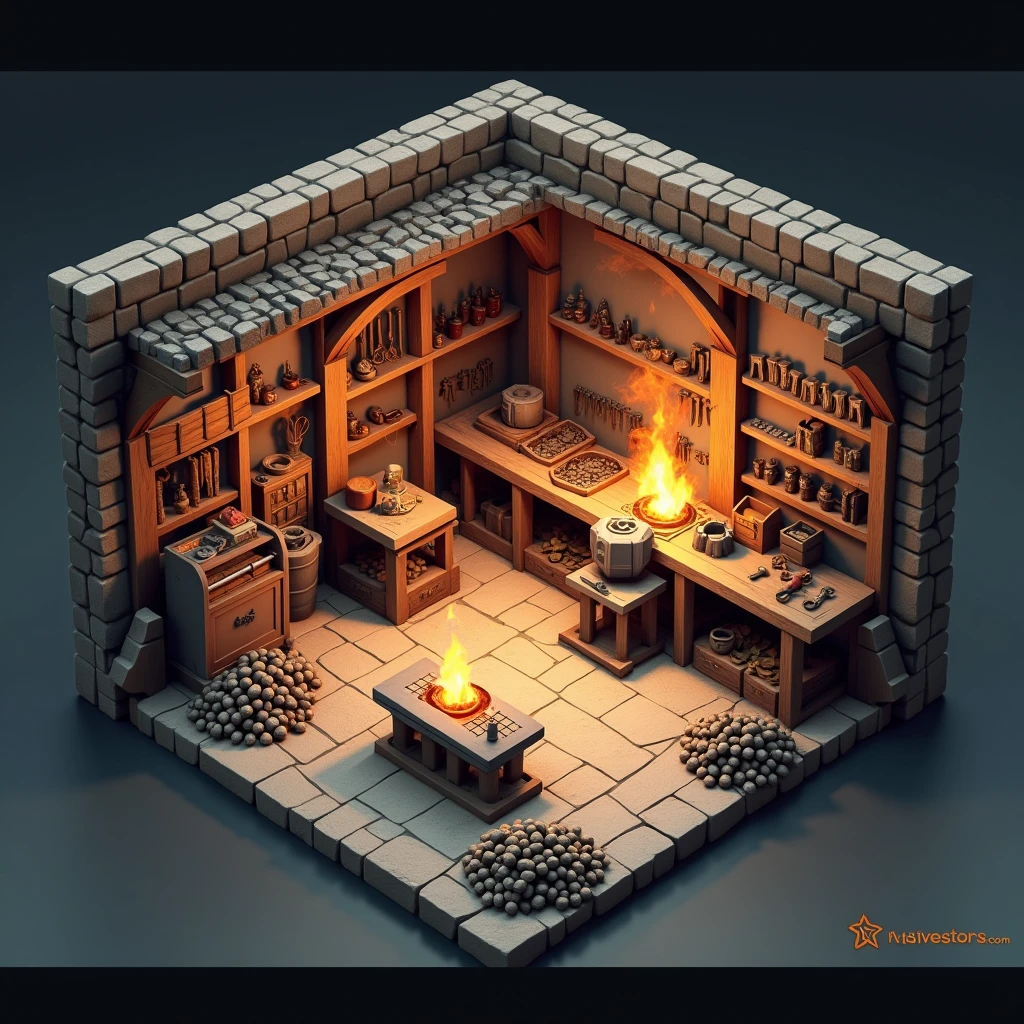 A 3D game building(Blacksmith Shop),45-degree俯瞰视角