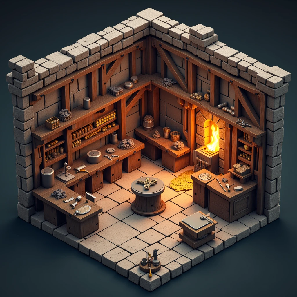 A 3D game building（Blacksmith Shop），45-degree俯瞰视角