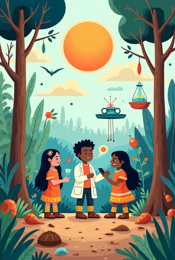 cartoon with no complicated details of poster of the use of indigenous knowledge systems and practices for scientific research