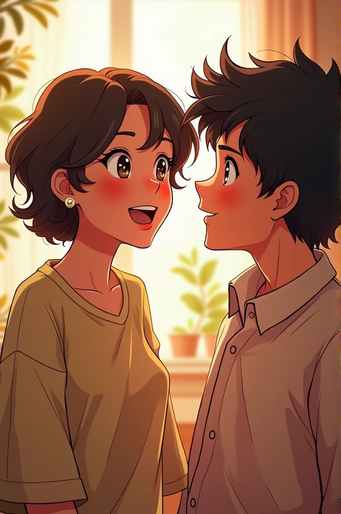 Illustration: Marium looking excitedly at Riks.]