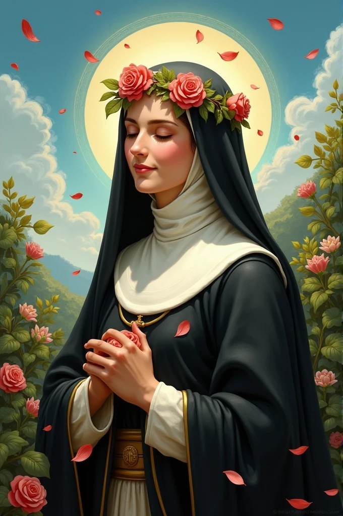Create for me a Santa Rosa de Lima so pretty and animated that I can draw her with respect to the hymn Santa Rosa de Lima