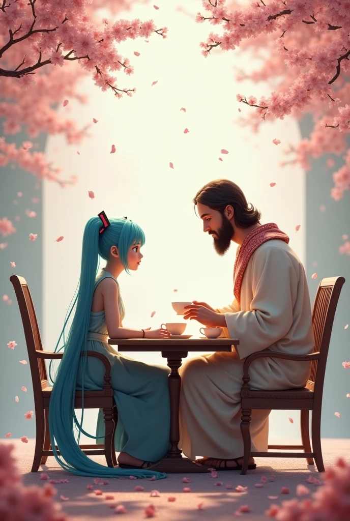 Hatsune Miku having tea with Jesus