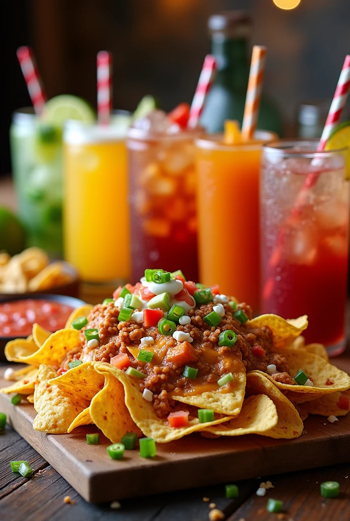 nachos and beverages