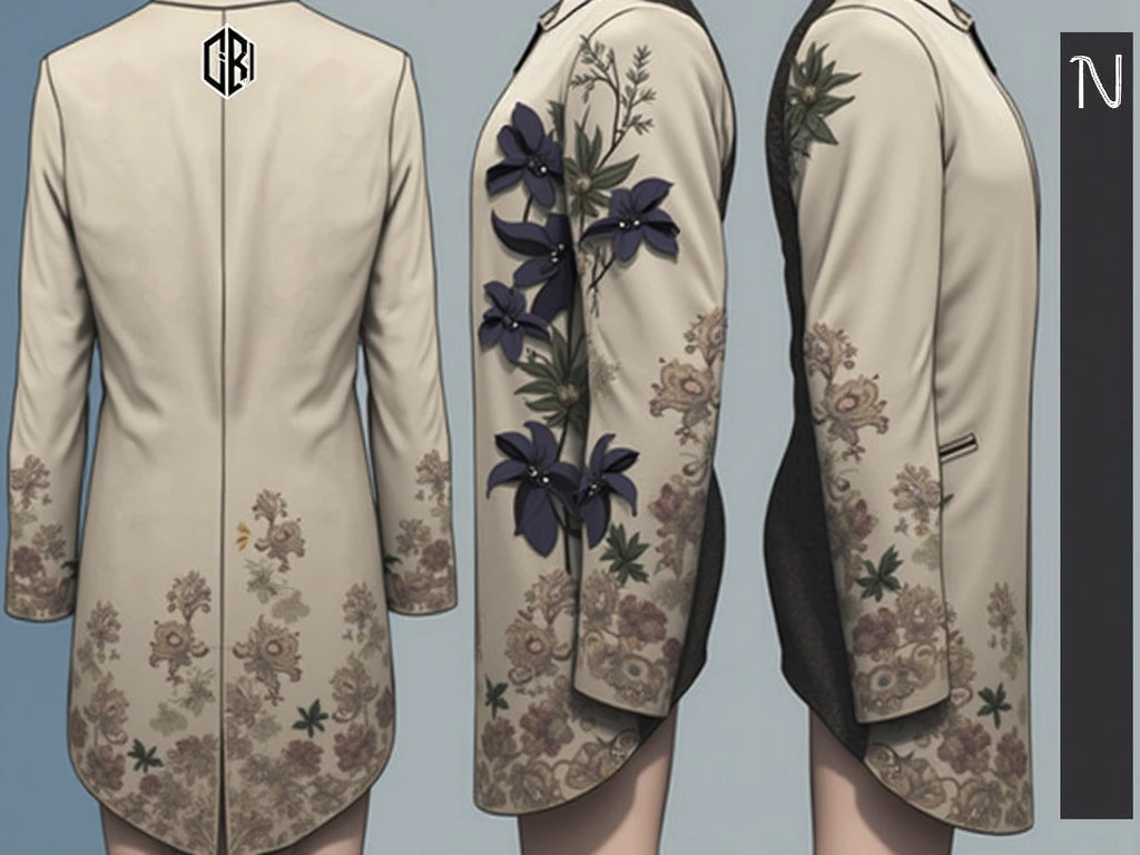 Women's mesh suit with embroidery flowers with monograms
