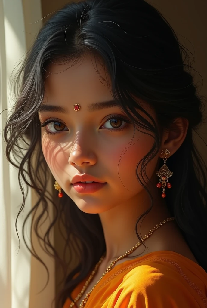 Create a aesthetic picture of a girl which looks real but not a celebrity  indian age under 17