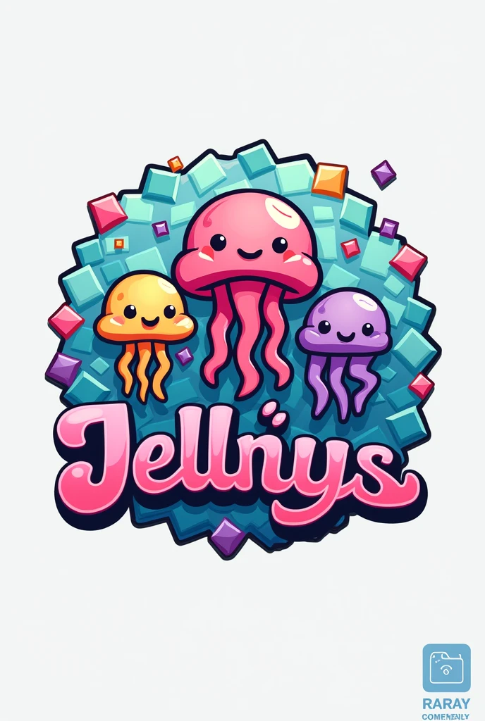 Generate a logo to sell jelly that has mosaics but looks cartoonish. I want that same image but that says jumping jellies but that has square mosaics but that says junping jelies. 