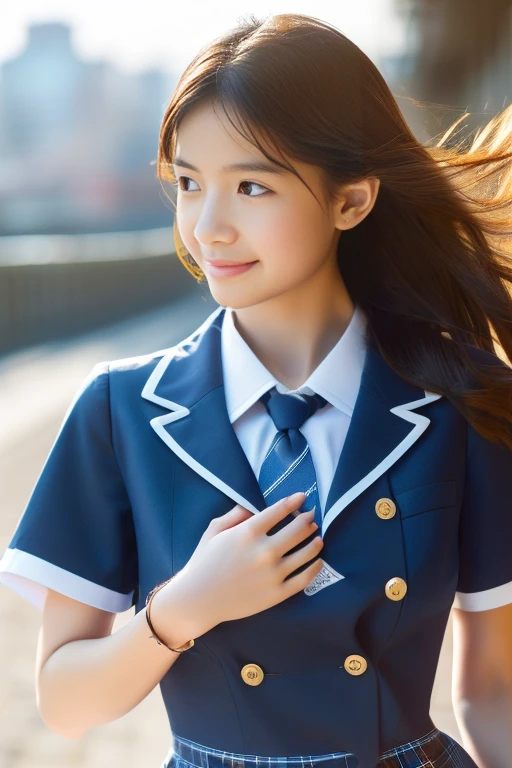 cute, アイドルのようにcute16歳の高校生、High School Uniform、Nipples are visible、Young cute face、Very short、Smiling Kindly、High school suburban classes、High はCleavageが見えるデザイン、Small breasts、Cleavage、Forest Park、Dim lighting、whole body、RAW Photos、Genuine、Real、realism、Raw photo、High resolution、Life、No copyright notice