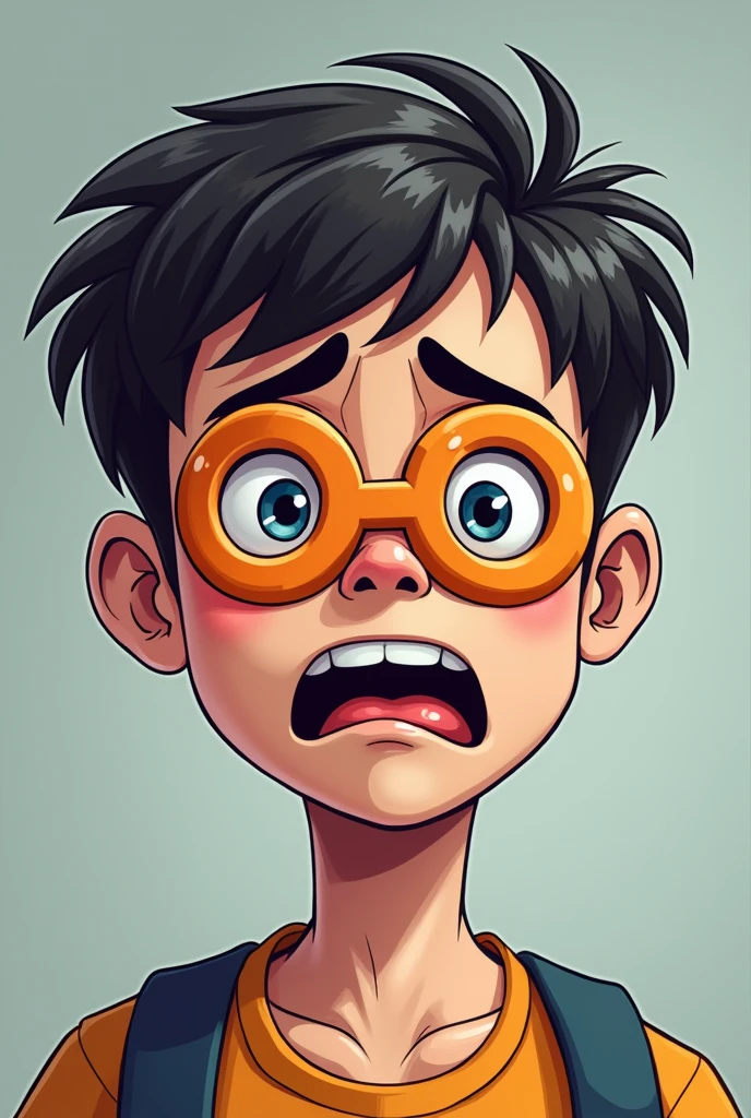 Aqui está uma descrição da imagem de desenho animado:
Um aluno é mostrado com uma expressão confusa e frustrada. O logotipo da escola é exibido proeminentemente na sua testa, com outro logotipo cobrindo todo o seu rosto como uma máscara. Os logotipos são de desenho animado, grandes e coloridos, com fontes em negrito e cores vibrantes. Os olhos do aluno estão arregalados de desapontamento, e a sua boca está aberta como se estivesse prestes a falar contra a má educação que está a receber. O fundo é um cinza fosco, representando o ambiente de aprendizagem sem brilho.!
