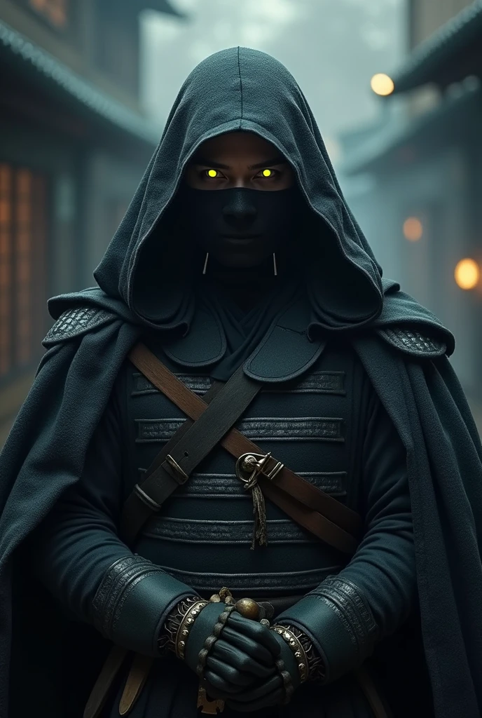 samurai yellow light eyes, mask