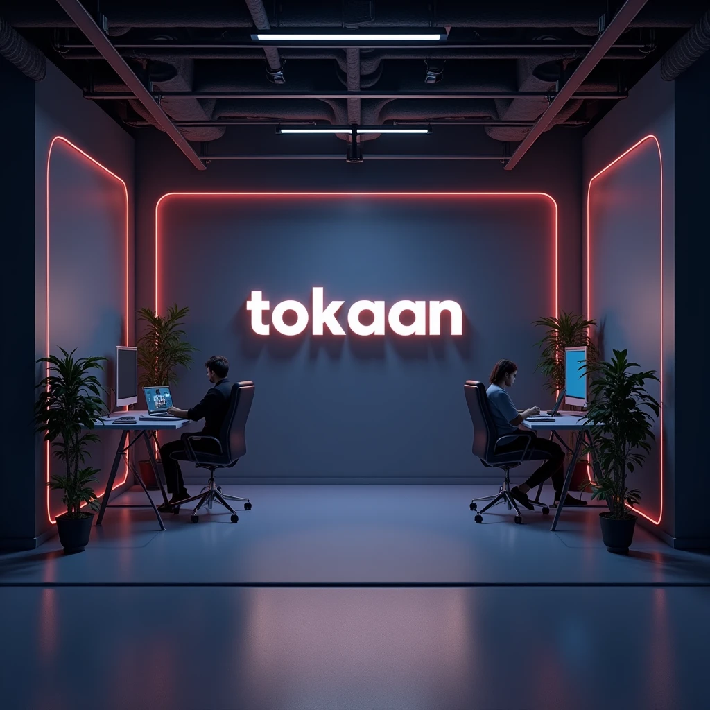 Fait moi un arrière plan de streamer avec écrit Tokaan en petit sur le mur
