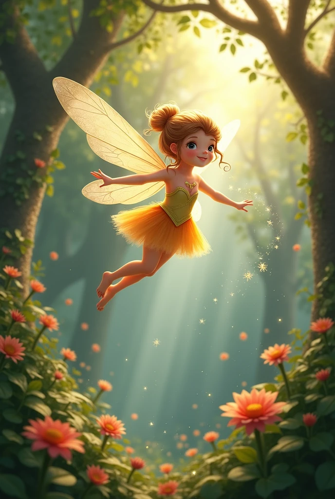 a close up of a Fairy flying through the air in a forest, concept art by Goro Fujita, winner of the cgsociety contest, fantasy art, adorable digital painting, flying fairies, children's art in artstation, fairy cgsociety, beautiful fairy, cute digital art, portrait of a fairy, fairy, portrait of fairy, cute detailed digital art, dancing fairy