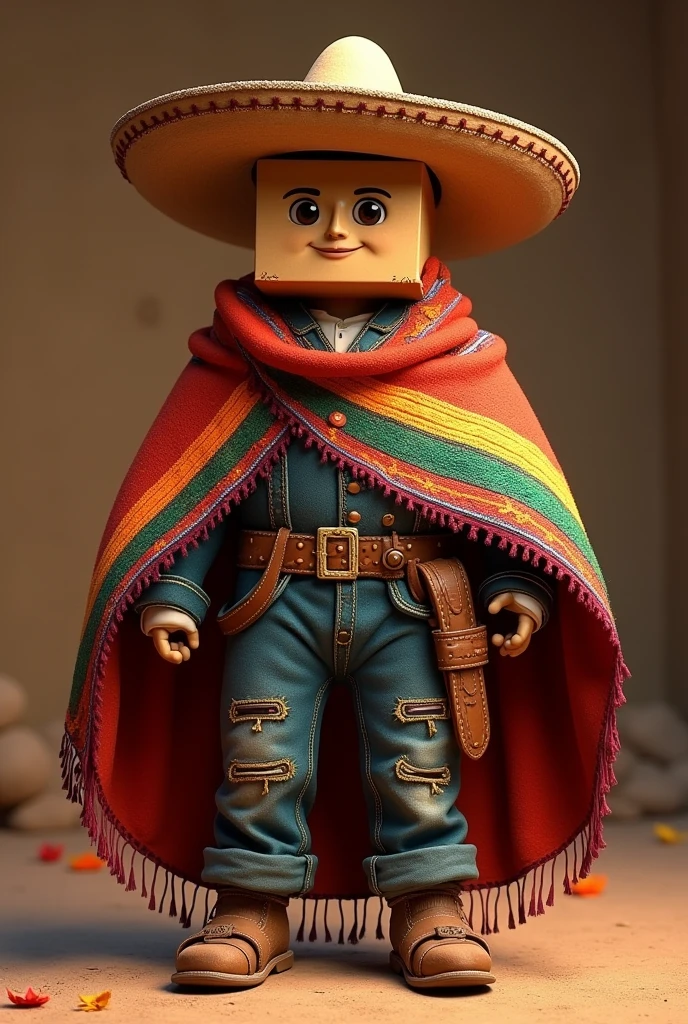 Square recognition with a poncho, sombrero, blanket and a chapaco erque
