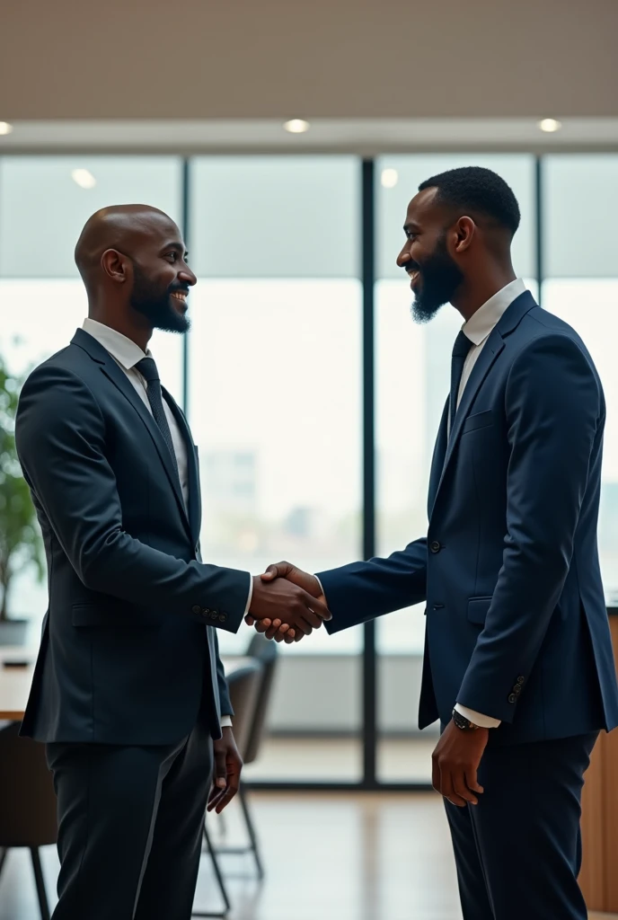 Two Somali men with suit shaking hands in office