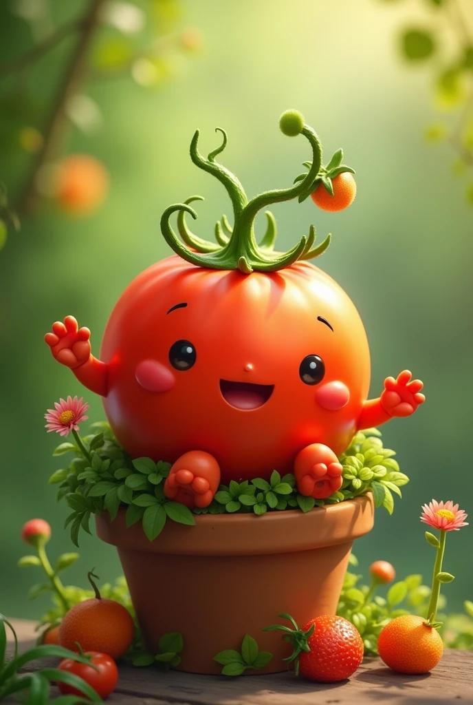 The tiny tomato have arm and leg is small and adorable. It loves sitting in flower pots and being held