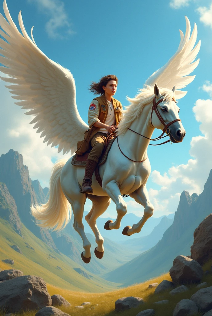 Teenage trailblazer riding a pegasus