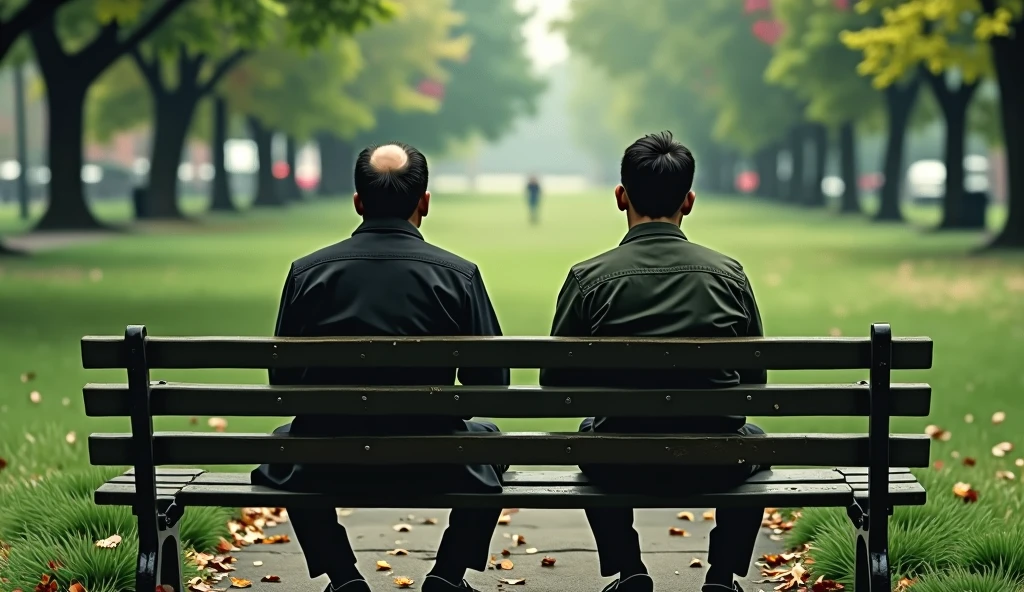two persons sitting on a park bench waiting for Godot